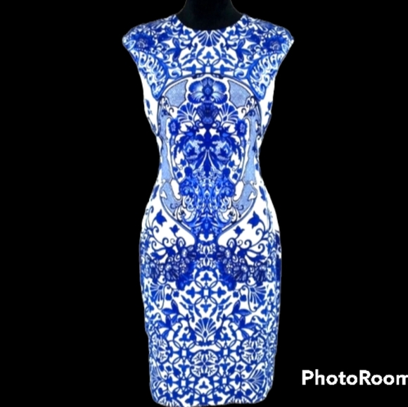 Boston proper blue dress with desings size 10 - Picture 1 of 5
